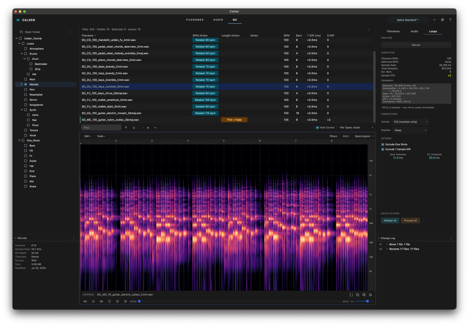 Calder QC loop validation with spectrogram viewer